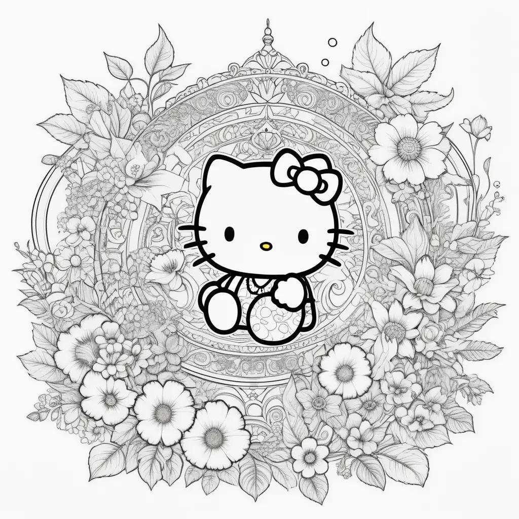 circle with Hello Kitty and flowers