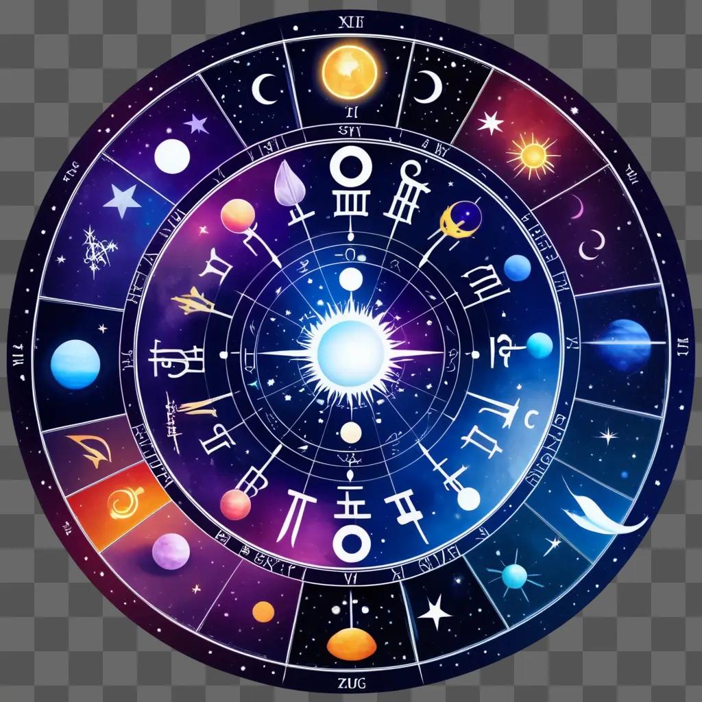 circular astrology chart with planets and symbols