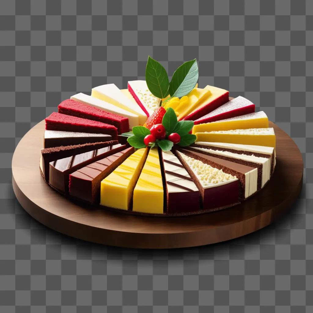 circular display of cake slices and berries