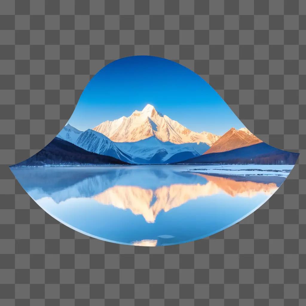 circular image of a mountain and water with a transparent mountain