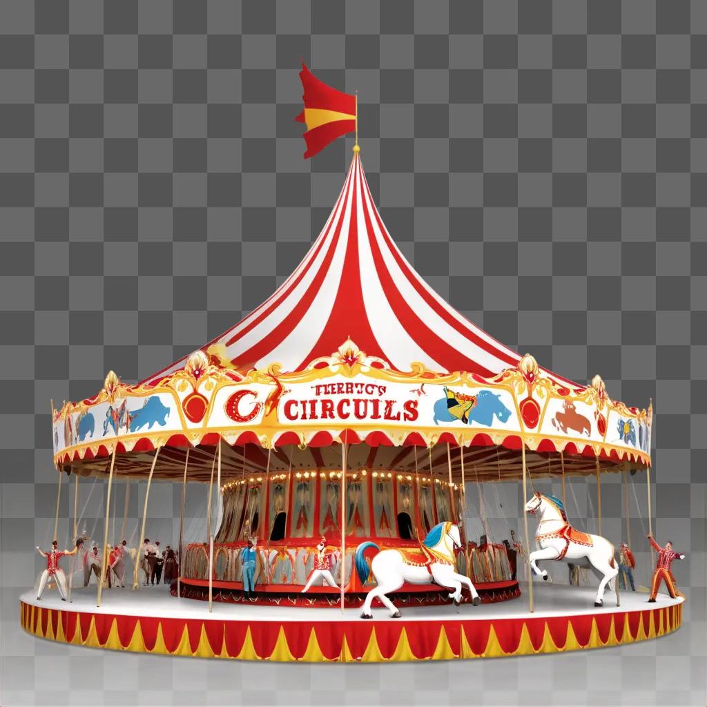 circus carousel with a red and white tent