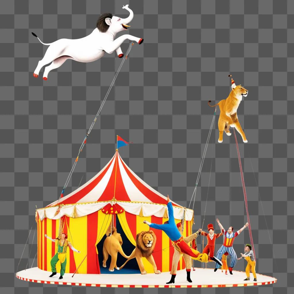 circus performance with a flying white cow