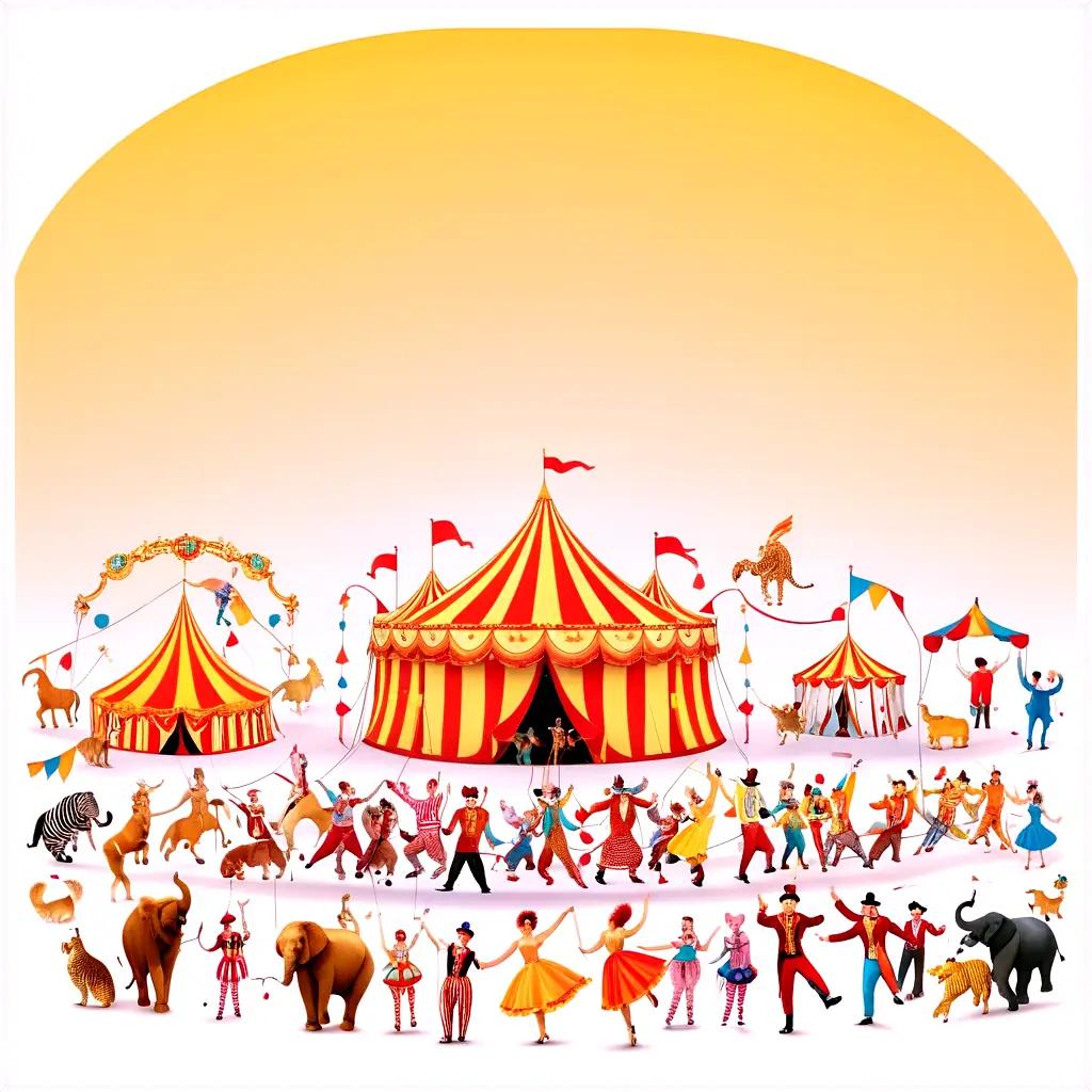 circus with various performers and animals