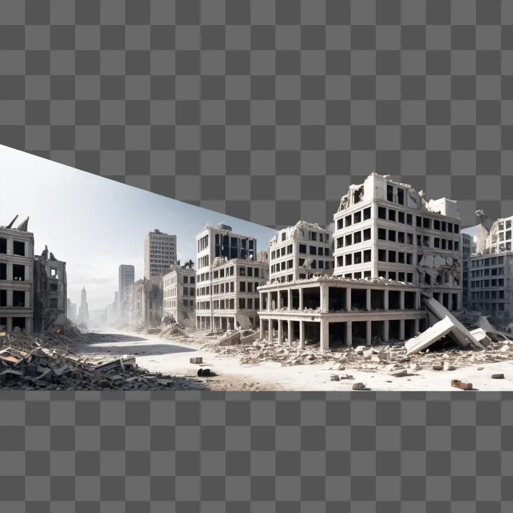 多くの建物が破壊された廃墟の街