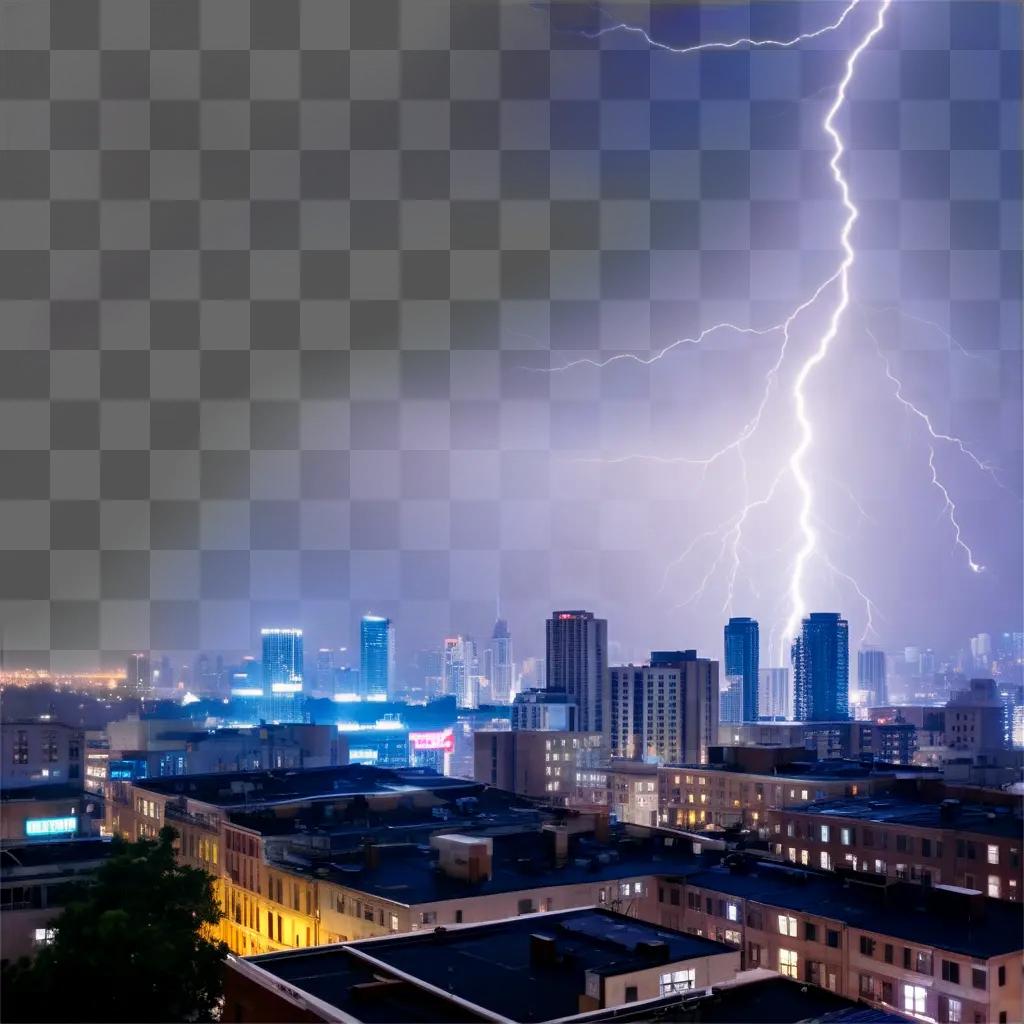 city is lit by a lightning bolt