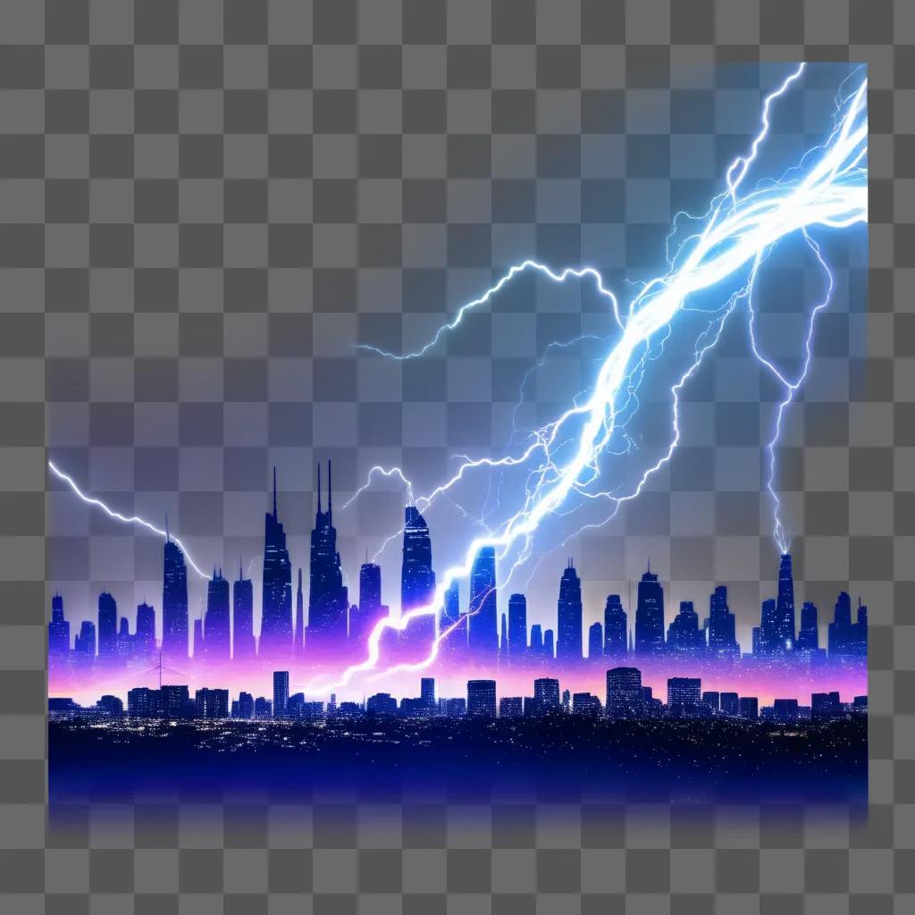 city lit by a bolt of lightning