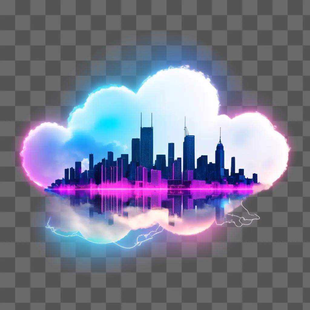 city skyline draws in a purple and pink cloud