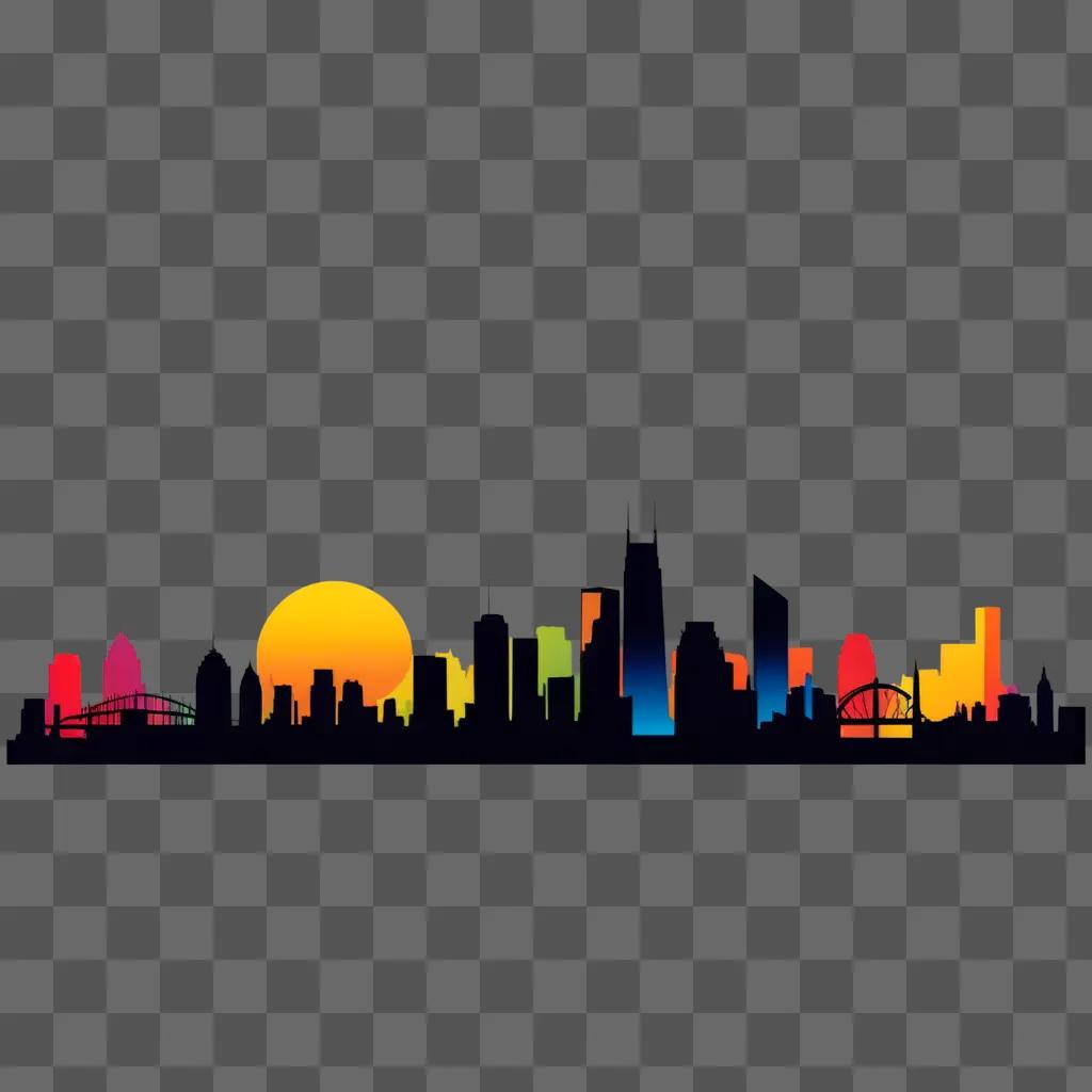 city skyline is illuminated at sunset