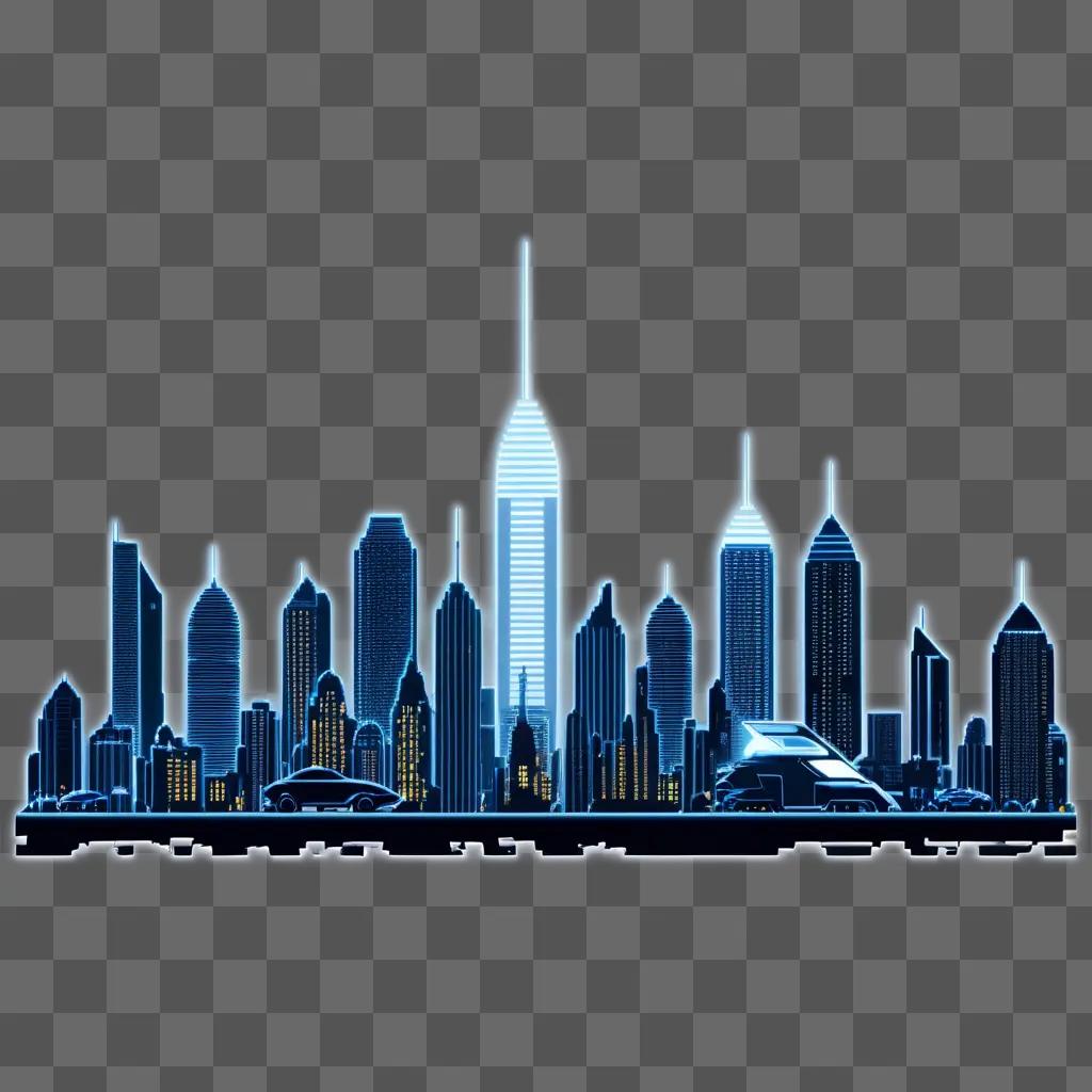 city skyline rendered in 8-bit style