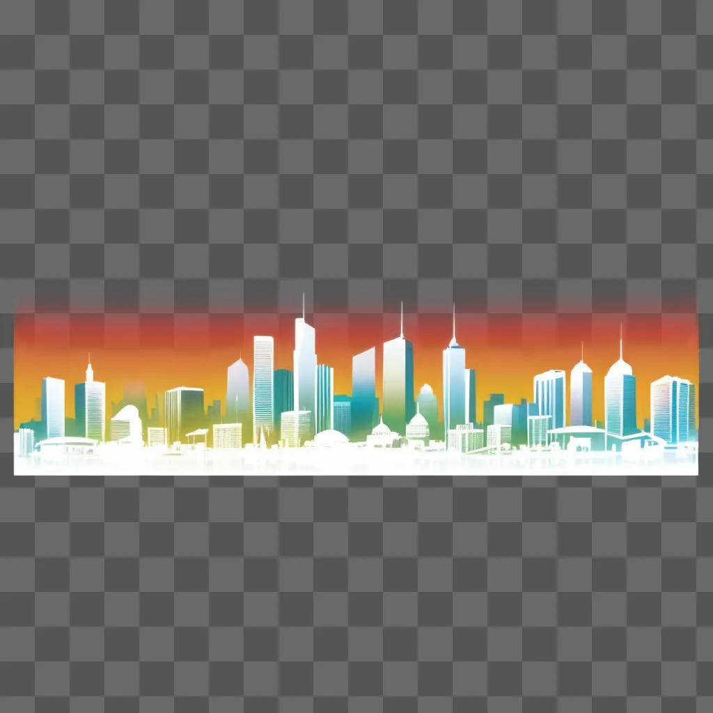 city skyline with a white banner and a transparent background