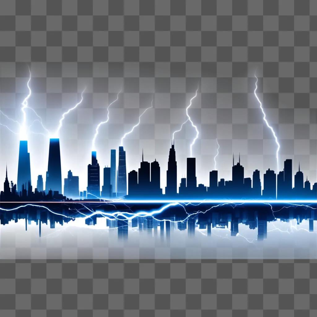 city skyline with electricity and lightning