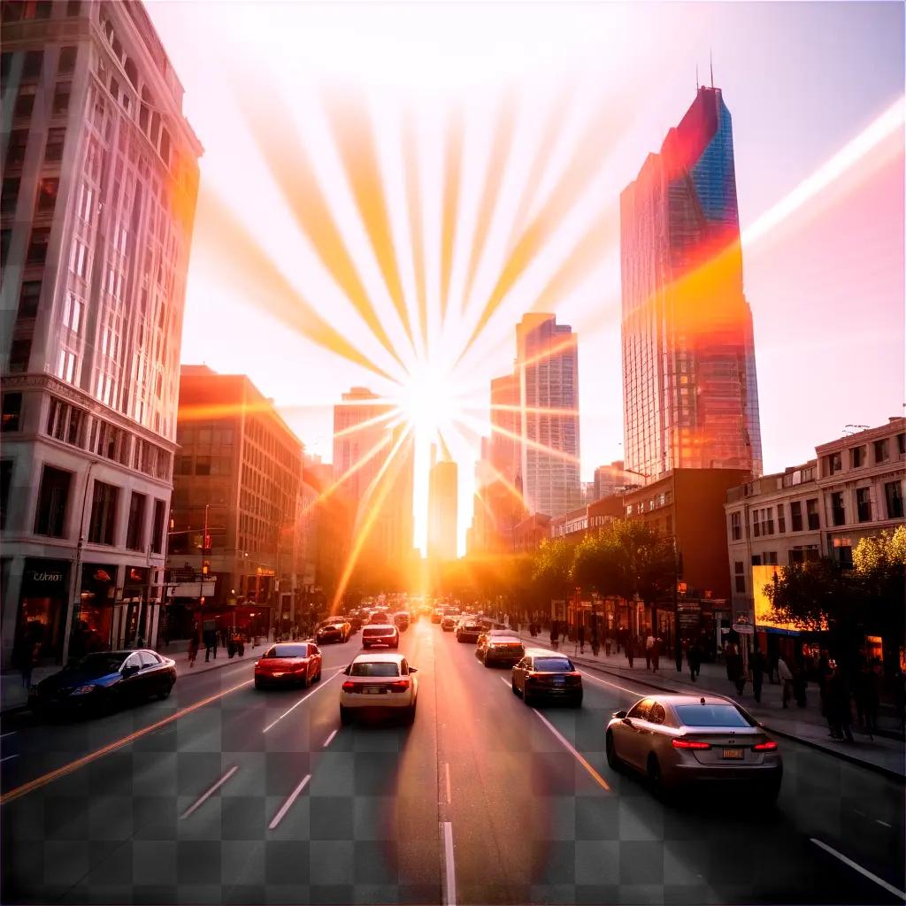 city street with a lens flare in the sun