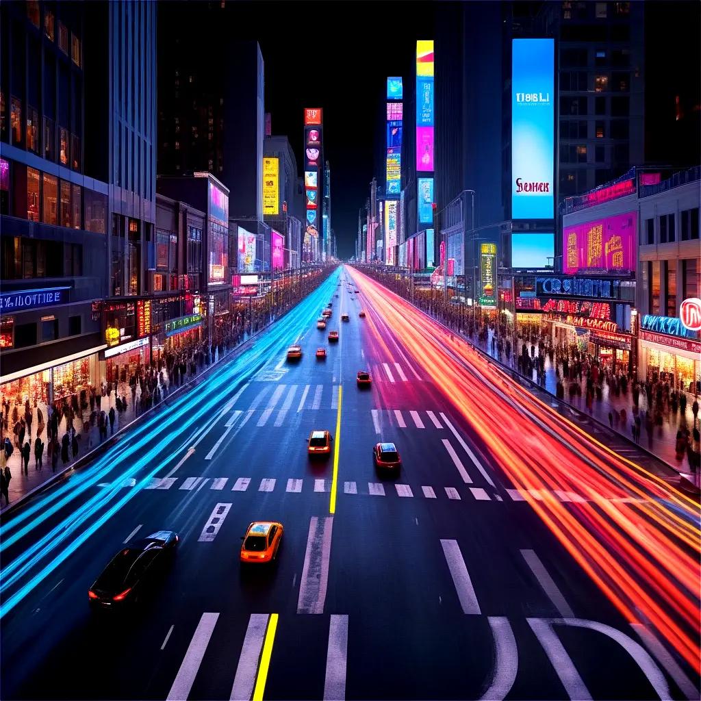 city street with a multitude of cars and brightly lit billboards