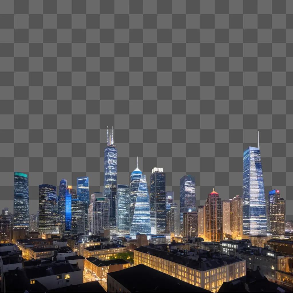 cityscape at night with buildings lit up