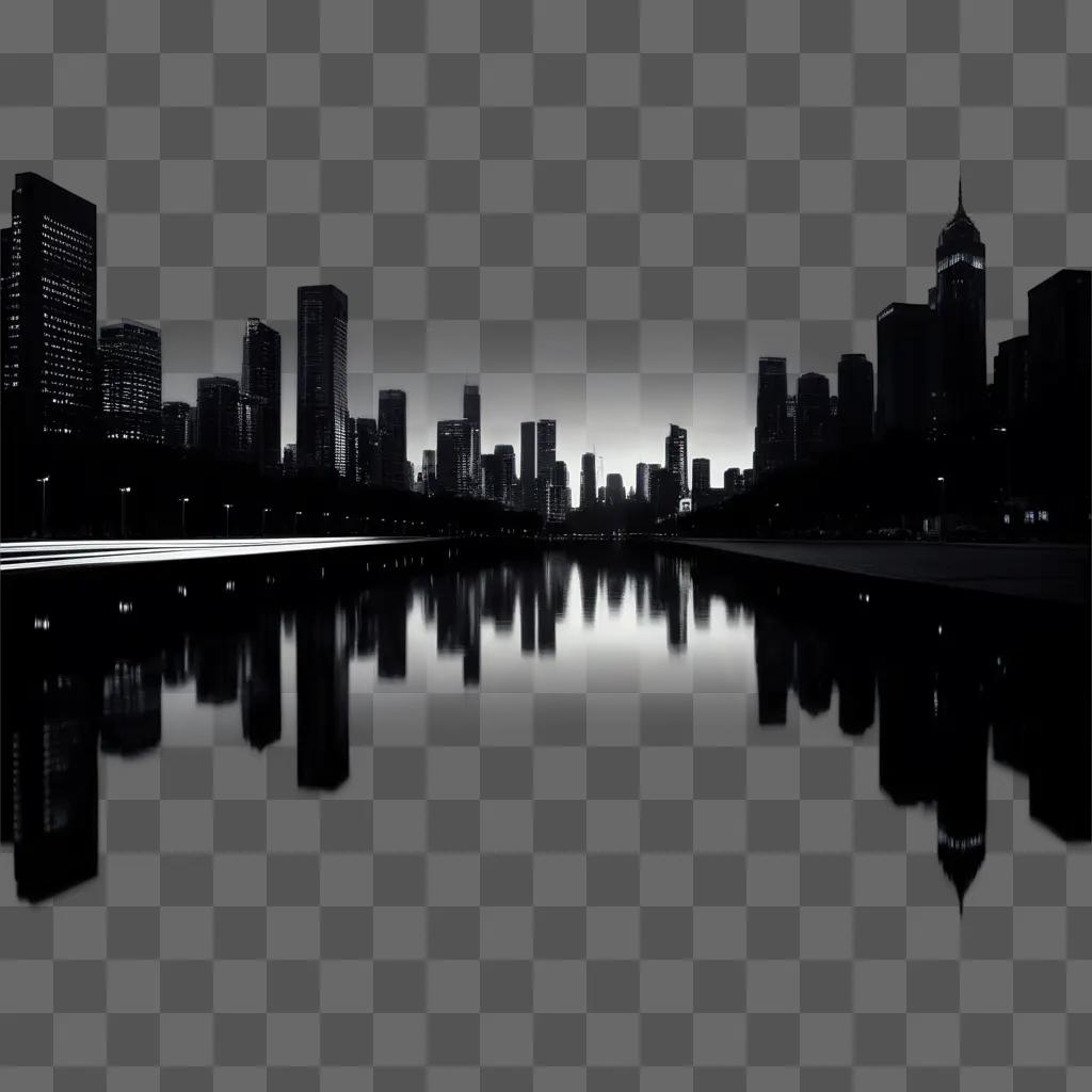 cityscape in black and white with reflection