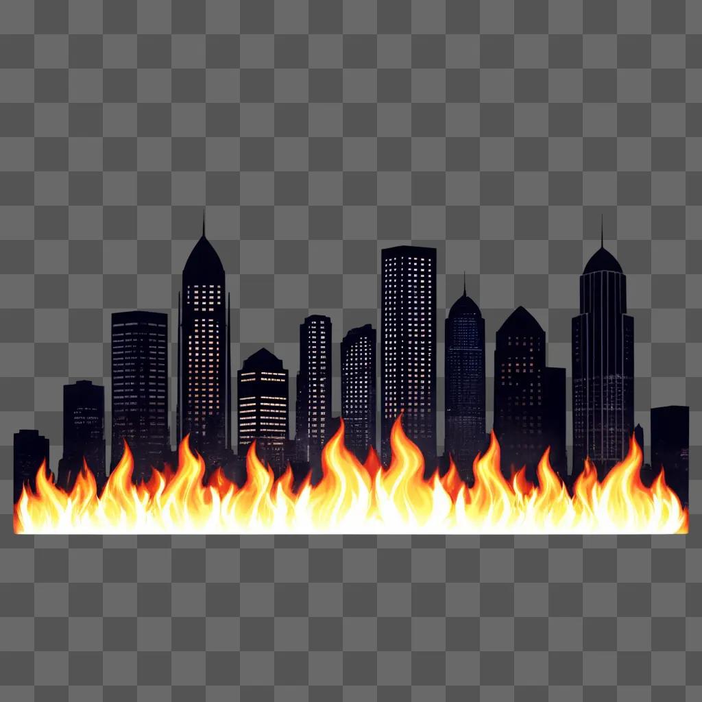 cityscape is set ablaze with transparent flames