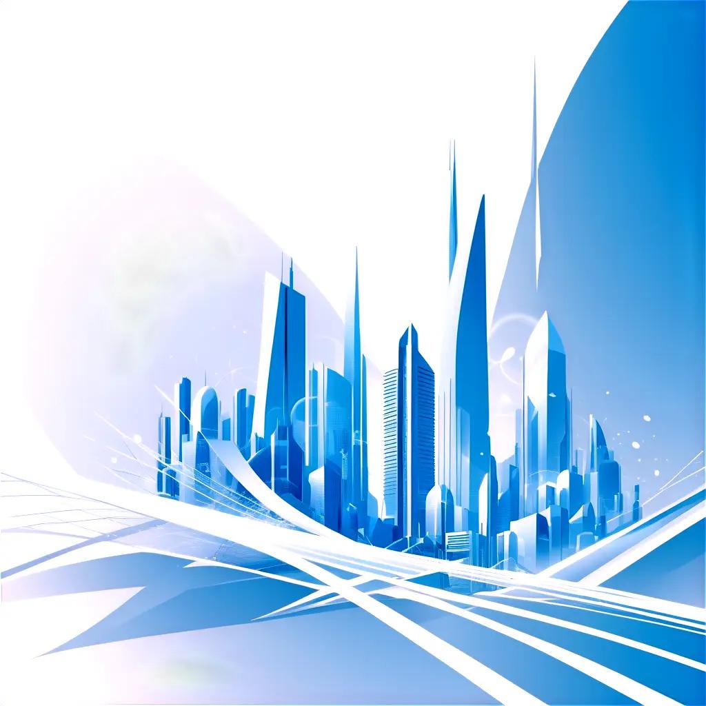 cityscape rendered in vector graphics with a white and blue color scheme