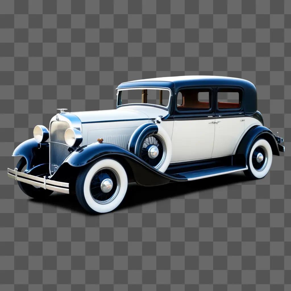 classic car with a white and blue color scheme