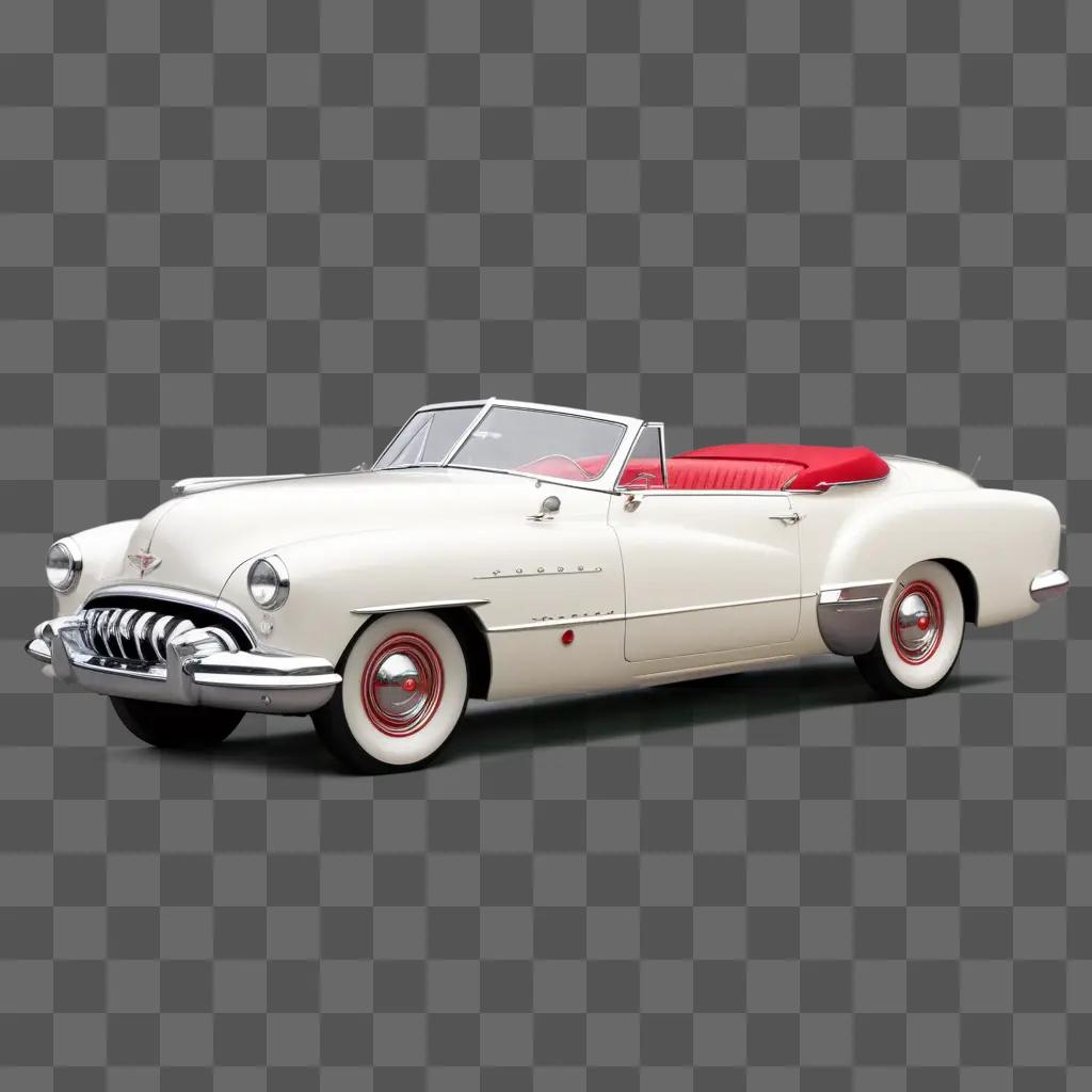 classic white car with red interior and convertible top