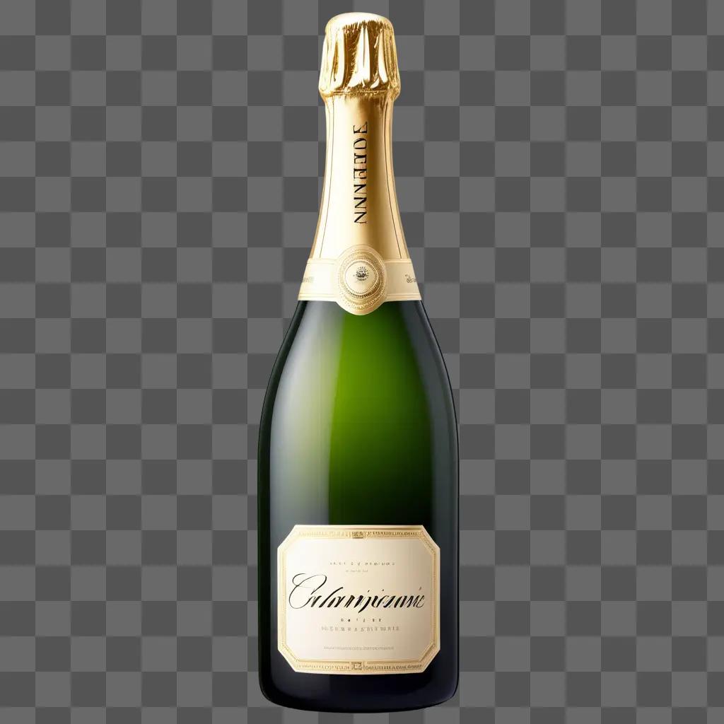 clear champagne bottle on a green background