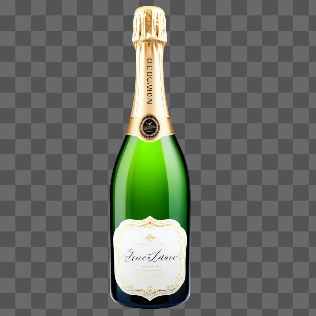 clear champagne bottle on a green background