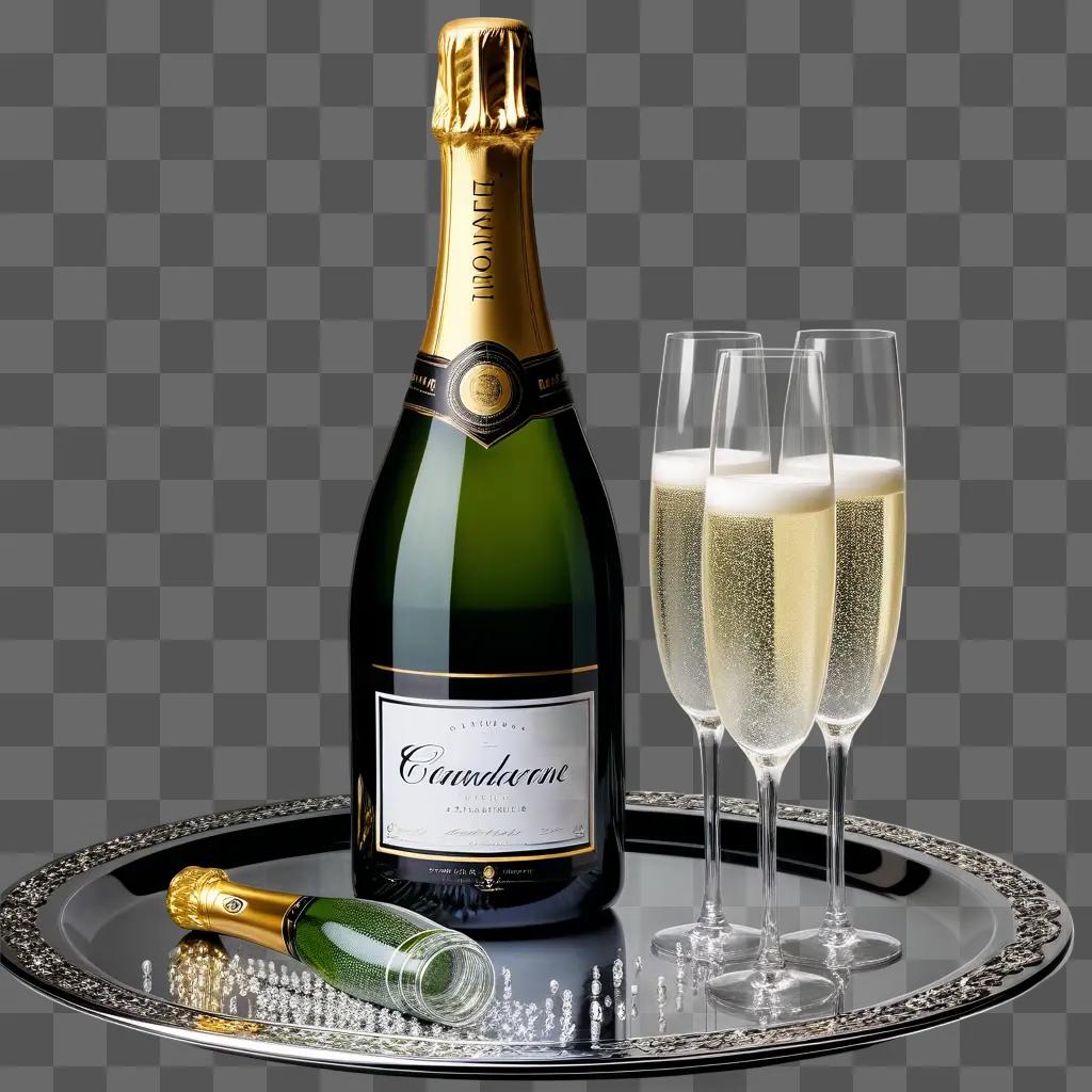 clear champagne bottle on a silver tray