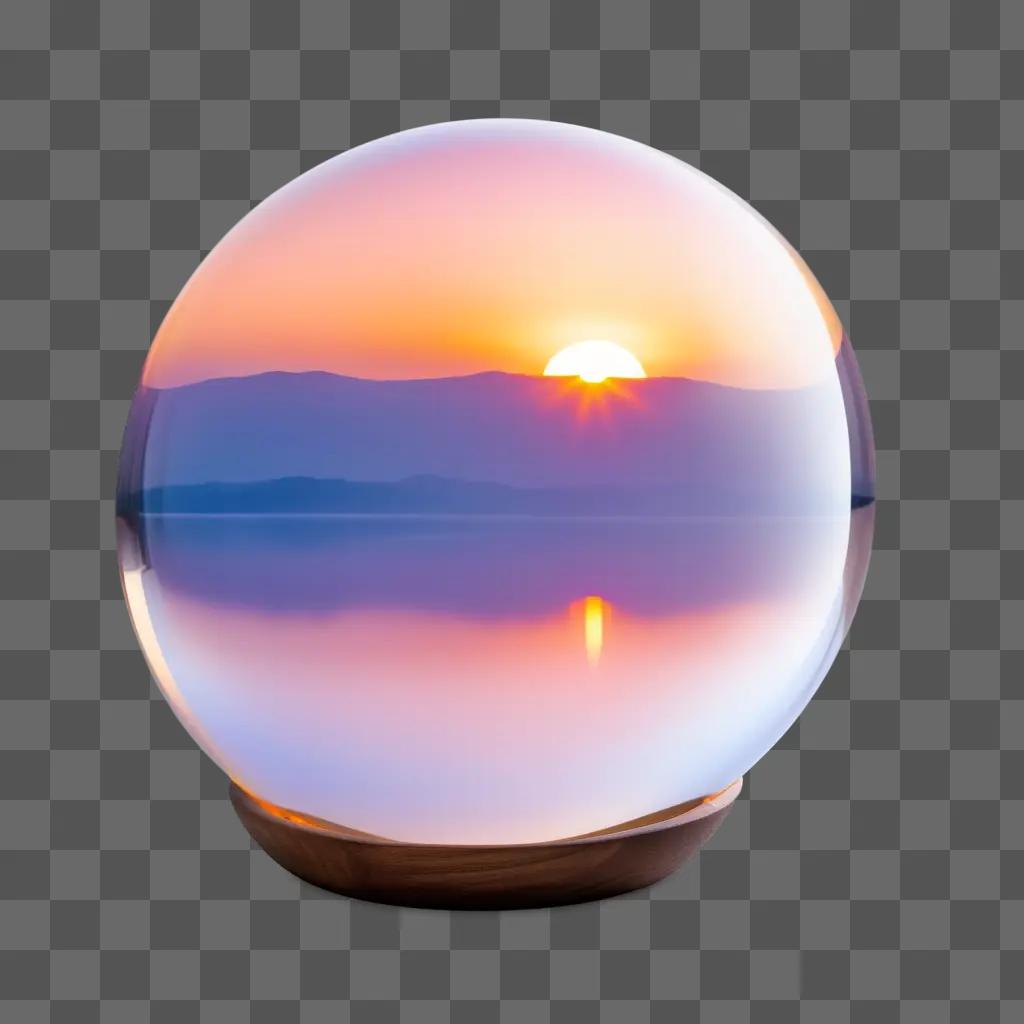 clear glass ball with a sun and mountains in it