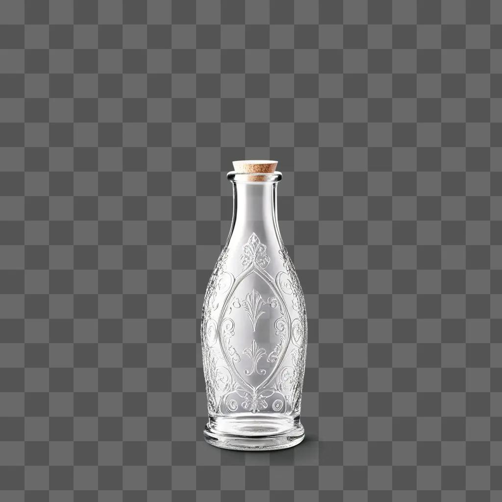 clear glass bottle with a cork on a gray background