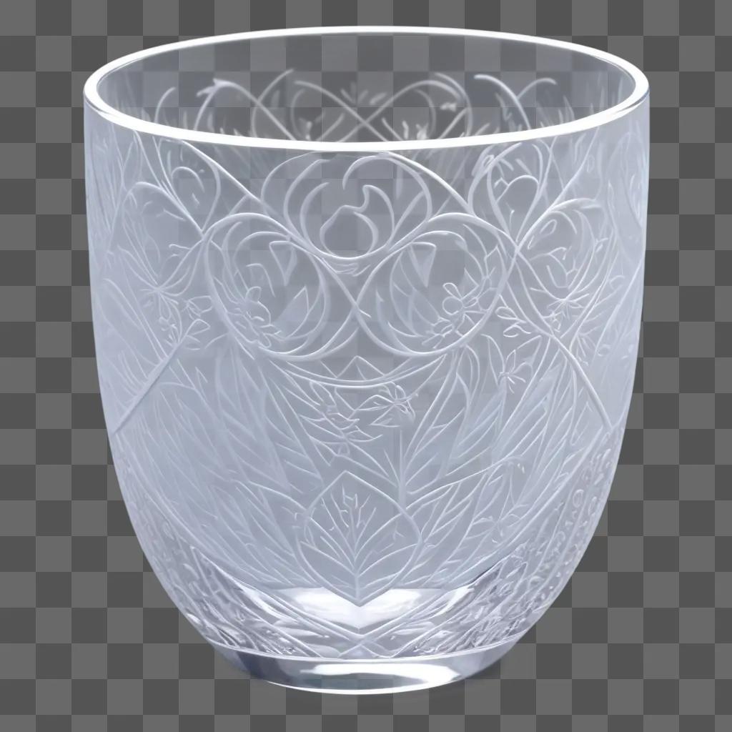 葉っぱのようなデザインの透明なガラスカップ