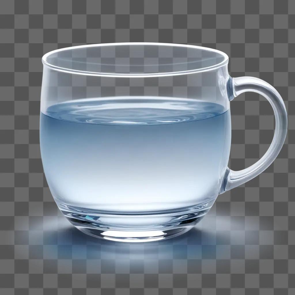 clear glass water cup on a blue background