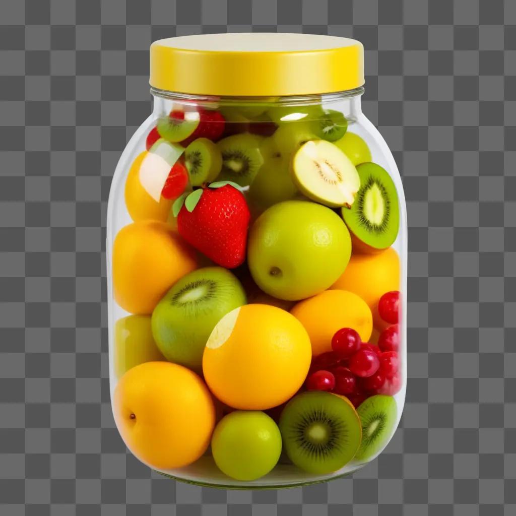 clear jar filled with fruit and a yellow lid