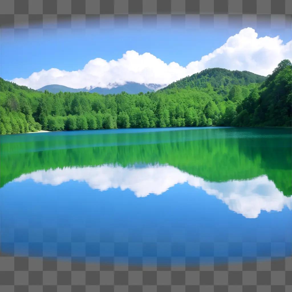 clear sky with white clouds and a transparent lake