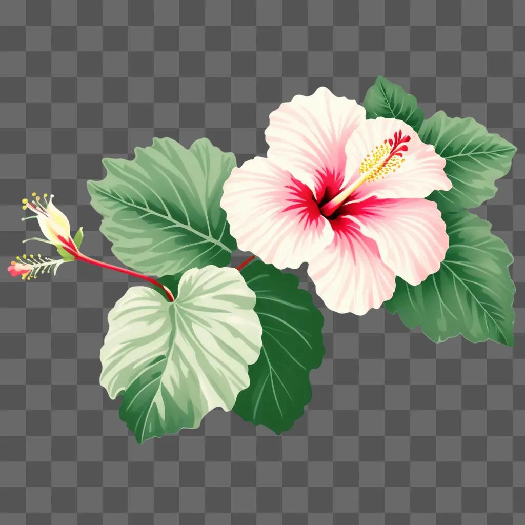 clipart hibiscus with green leaves and red stem