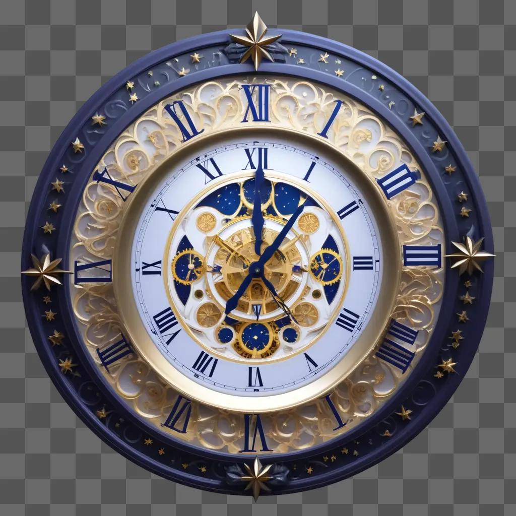 clock face with Roman numerals and gold accents