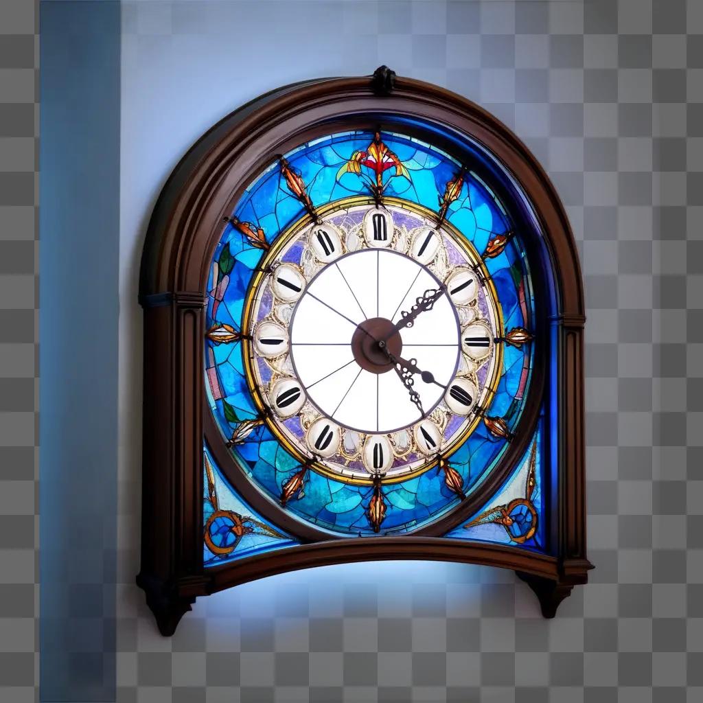 clock with a blue and gold stained glass face