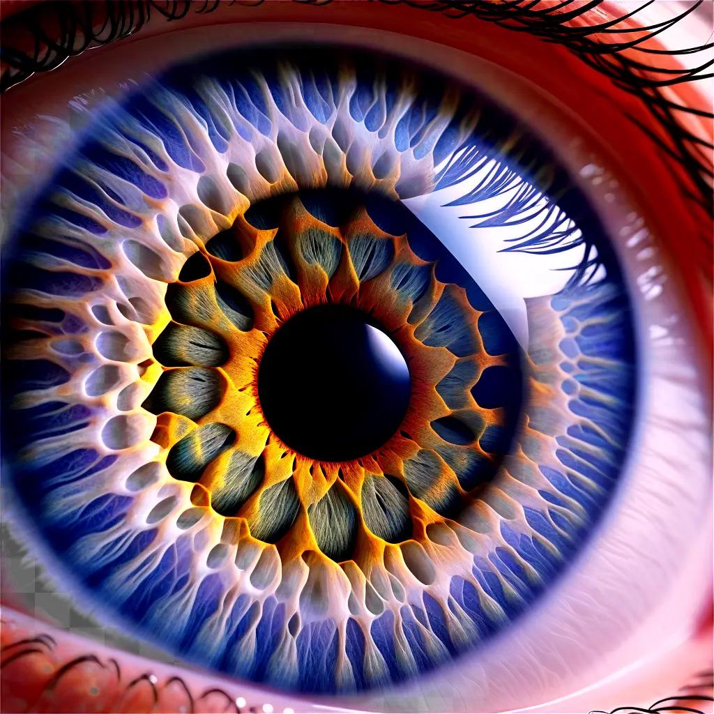 close up of a human eye with an intricate design