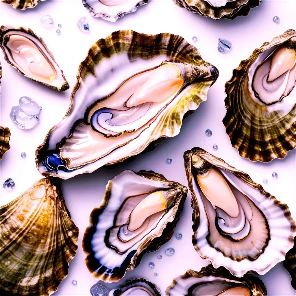 close up of oysters on a white background