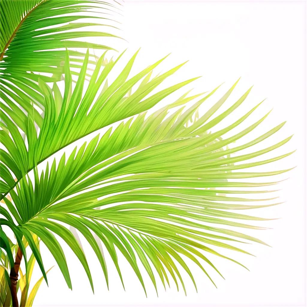 close-up of two palm leaves with sunlight