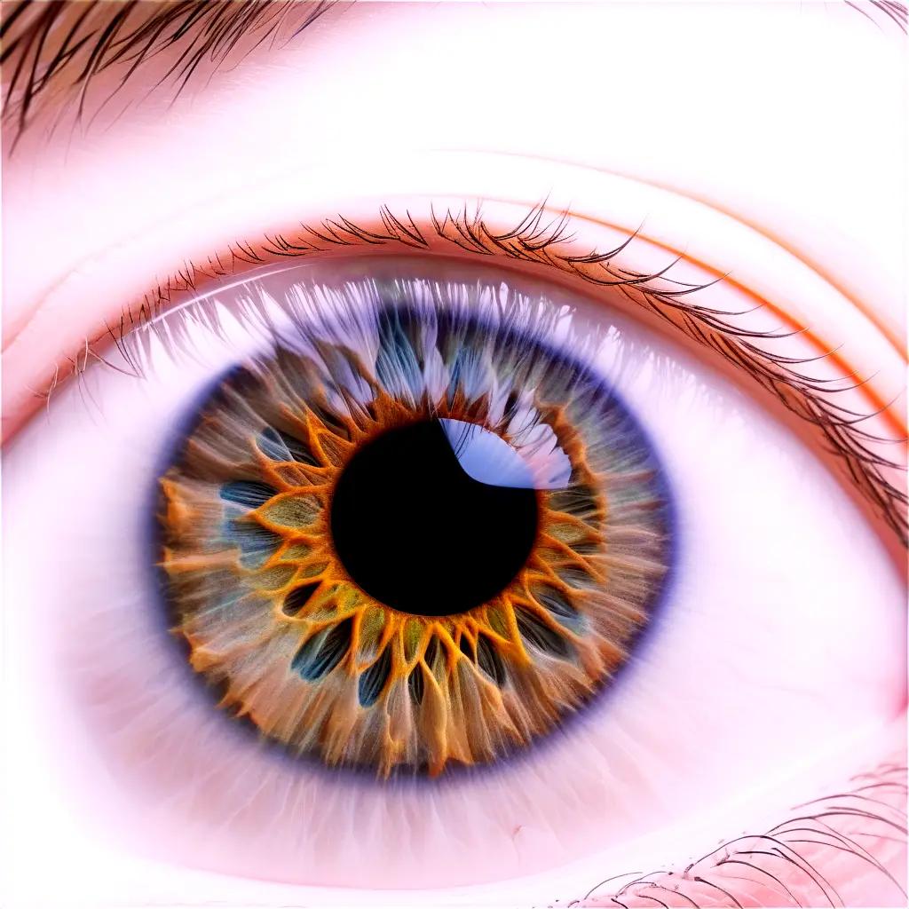 close-up view of a human eye with a rainbow hue