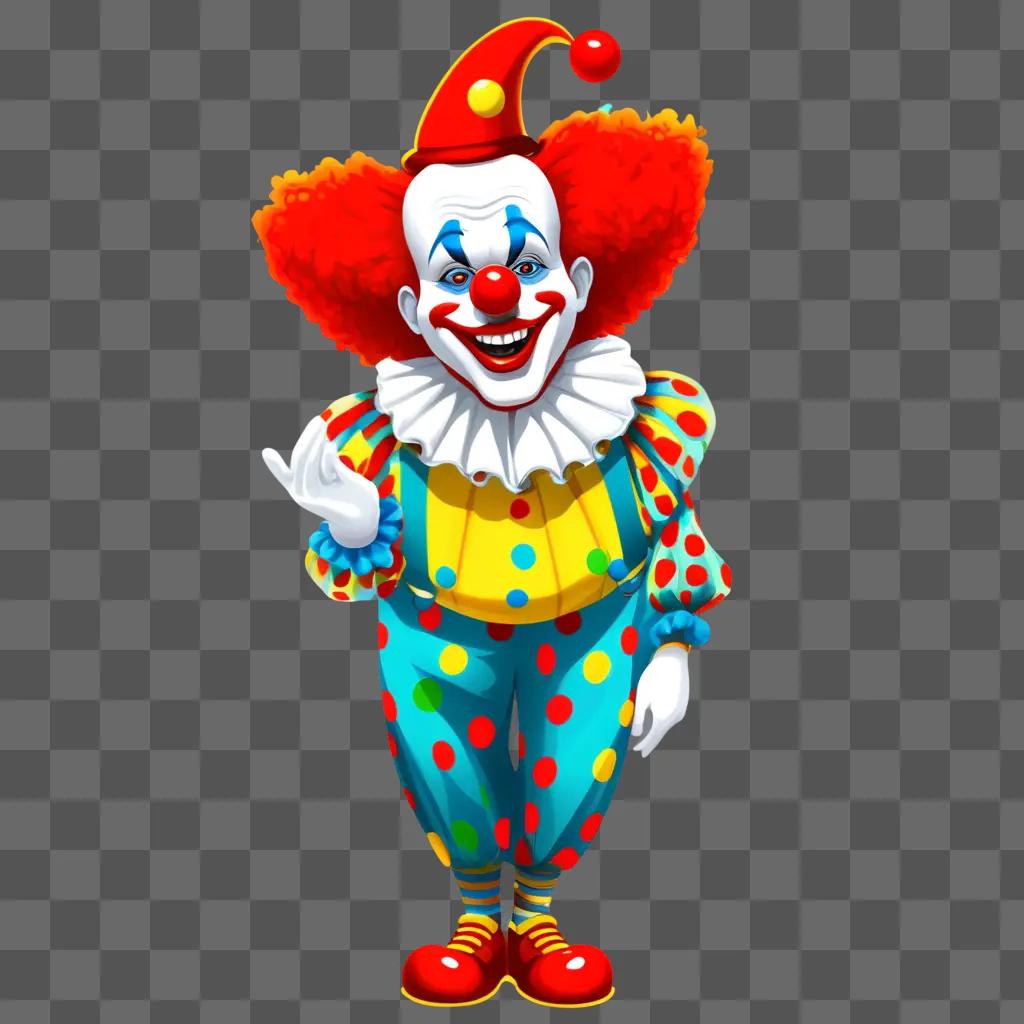 clown with red hair and blue polka dots on his pants