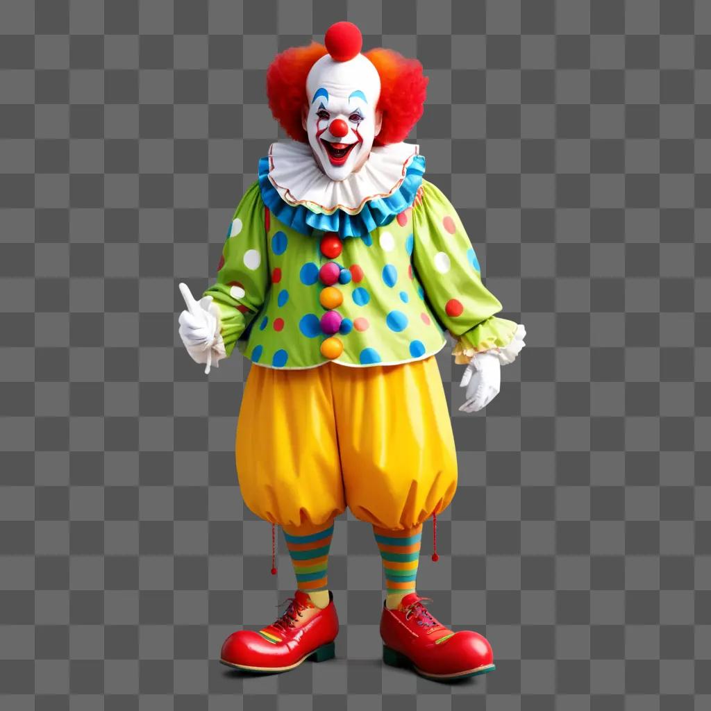 clown with red shoes and a polka dot shirt