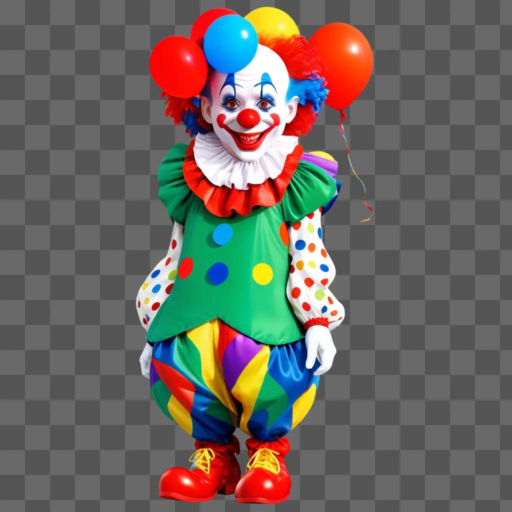 clown with red shoes and colorful pants