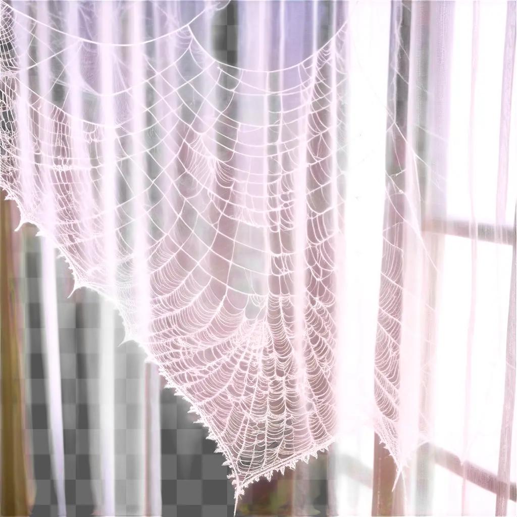 cobweb hangs in front of a window