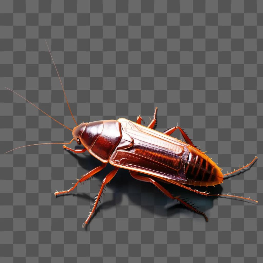 cockroach sits on a dark brown surface