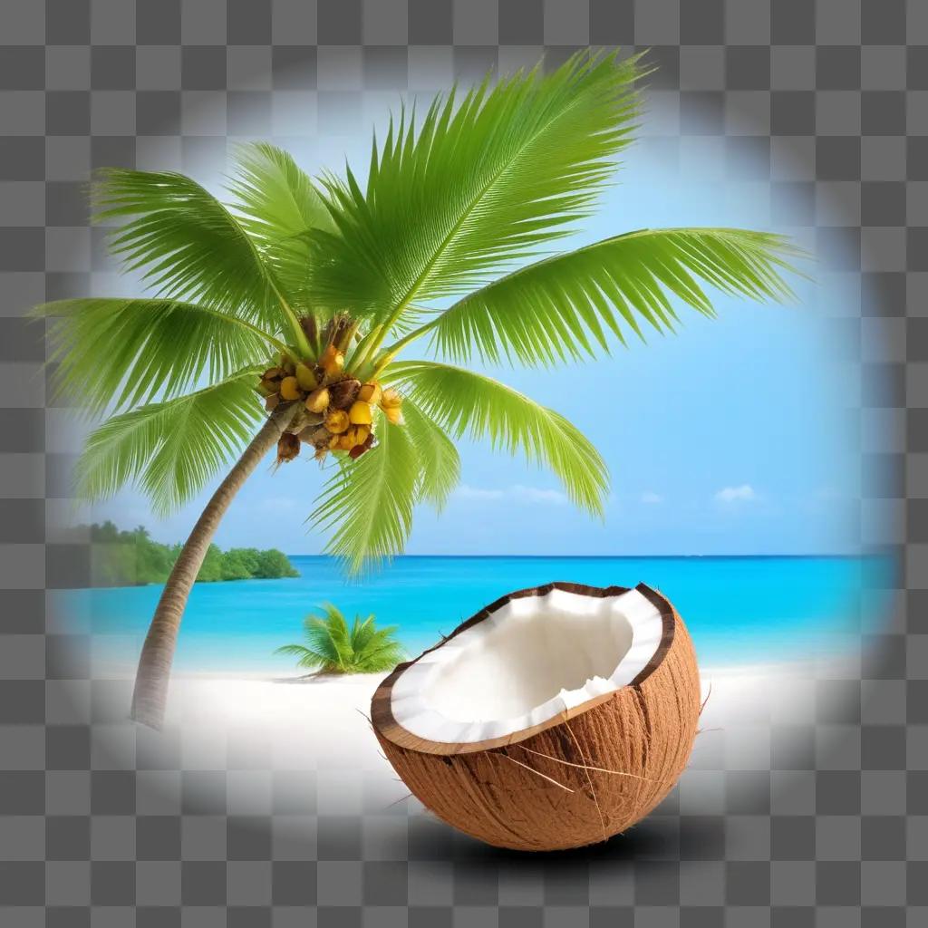 coconut and palm tree on a beach