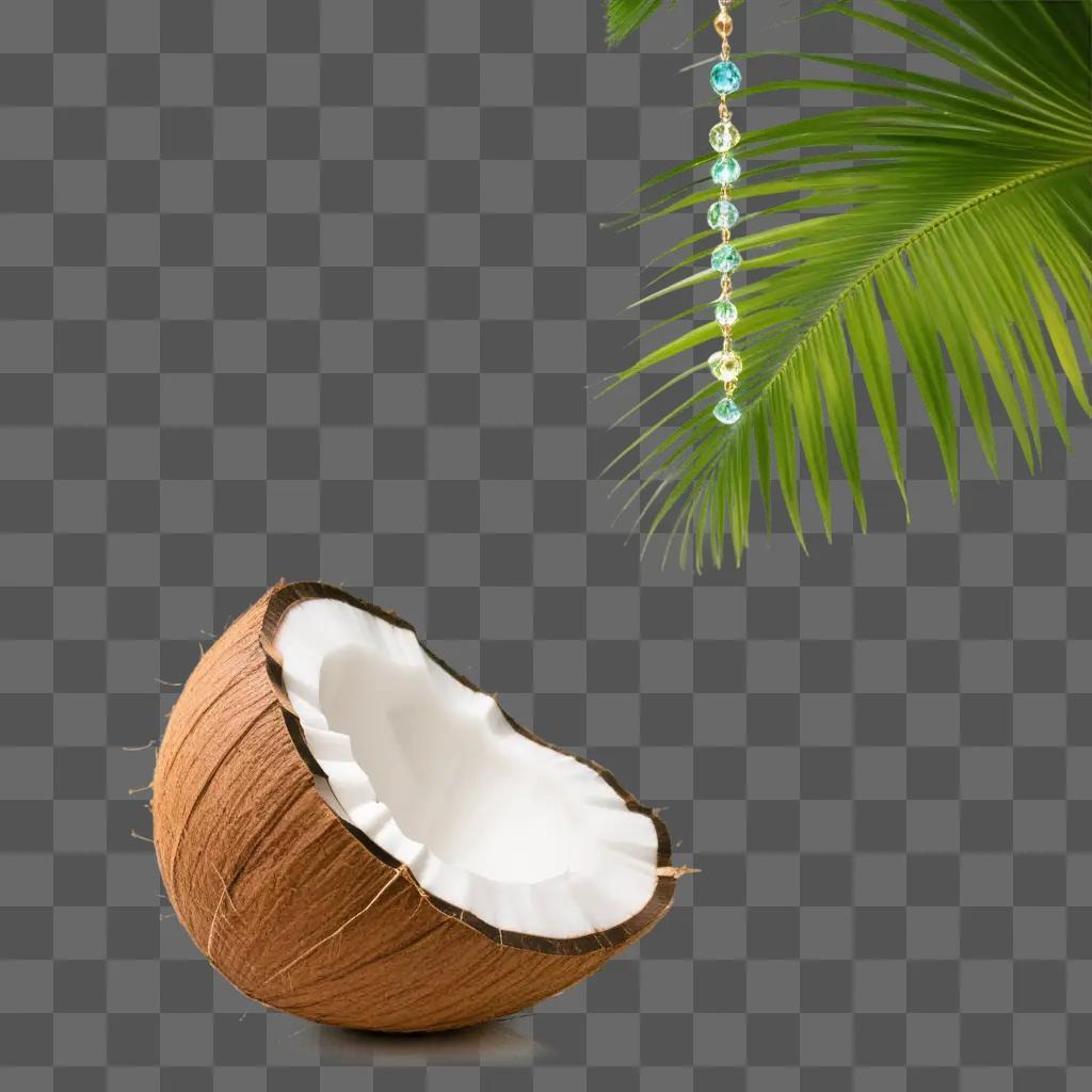 coconut shell sitting on top of a green background