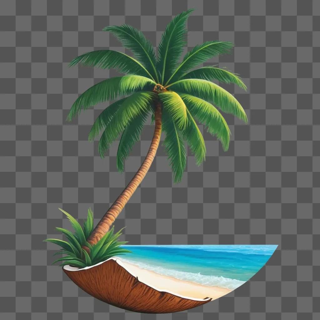 coconut tree with a beach in the background