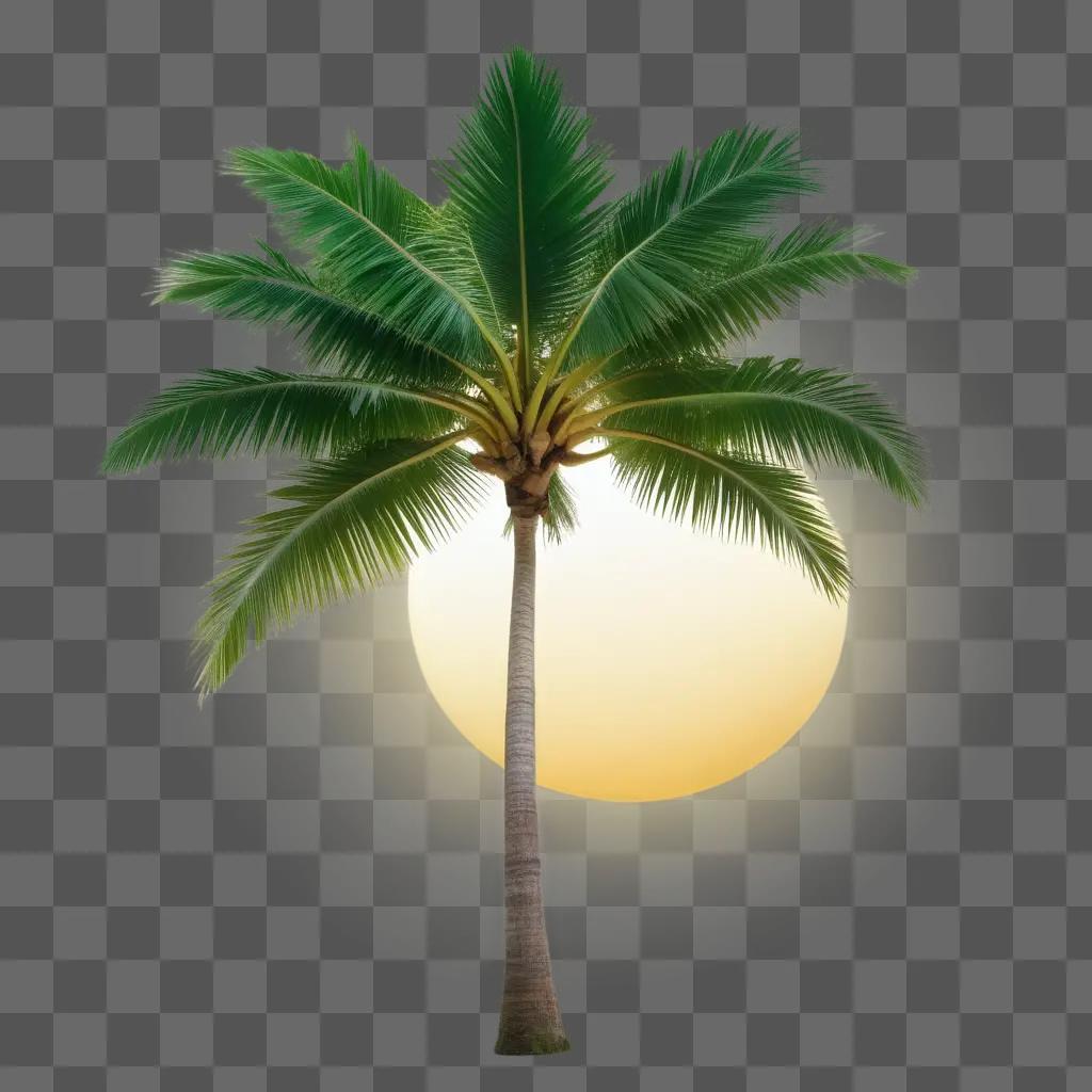 coconut tree with a bright sun behind it