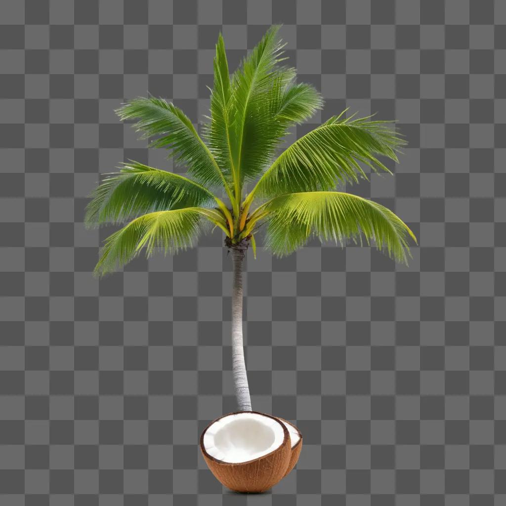 coconut tree with its coconuts open on a green background