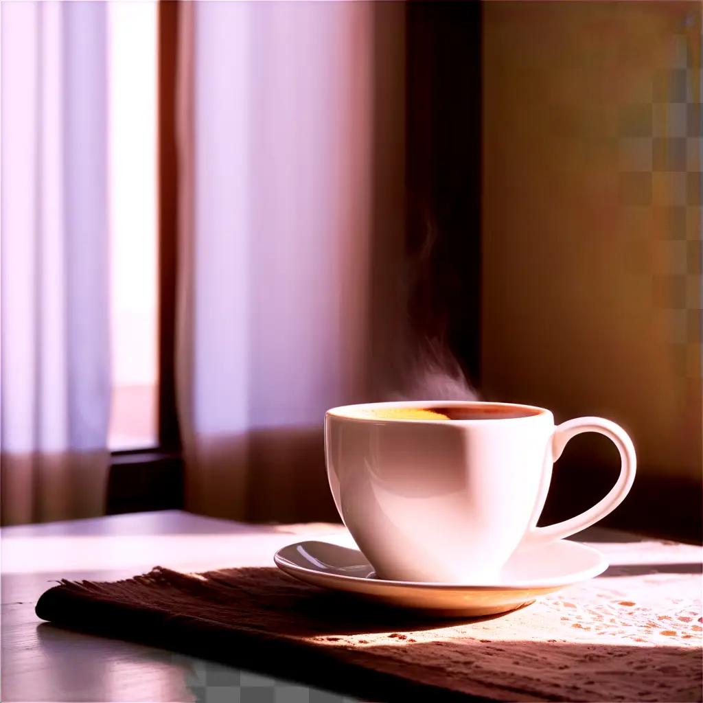 coffee cup sits on a table with a saucer